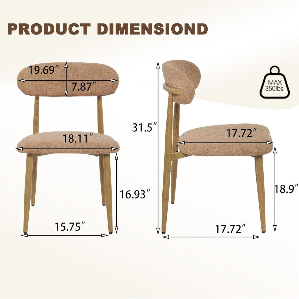 Modern Upholstered Dining Chairs Set of 8, Mid-Century Metal Frame with Wood Grain, Linen Fabric Side Chair for Kitchen Dining Room, 350lbs Capacity, Brown