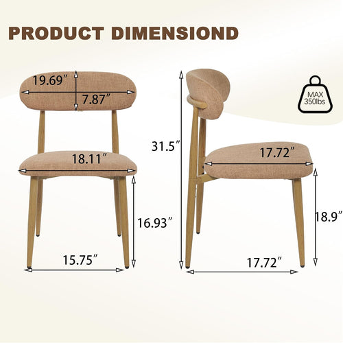 Modern Upholstered Dining Chairs Set of 8, Mid-Century Metal Frame with Wood Grain, Linen Fabric Side Chair for Kitchen Dining Room, 350lbs Capacity, Brown