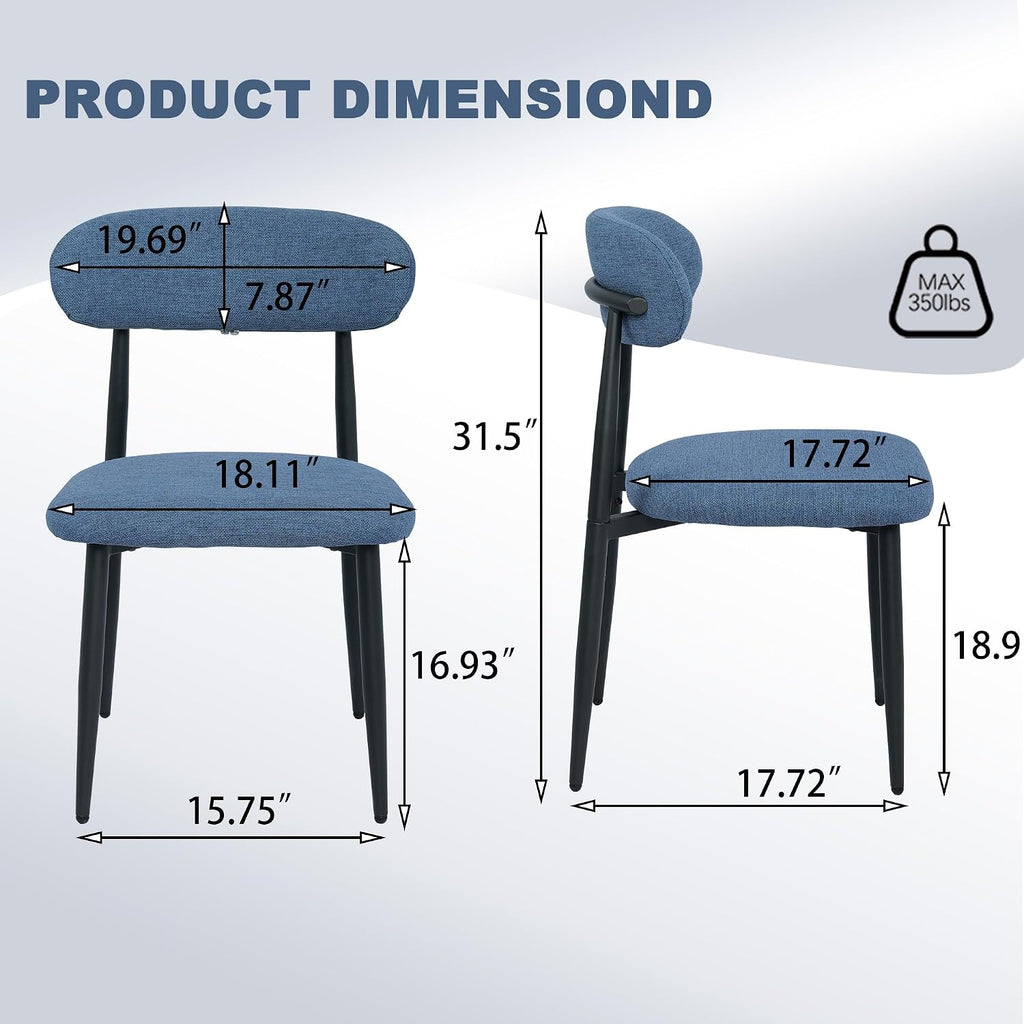 Modern Upholstered Dining Chairs Set of 8, Mid-Century Metal Frame Linen Fabric Side Chair for Kitchen Dining Room, 350lbs Capacity, Blue