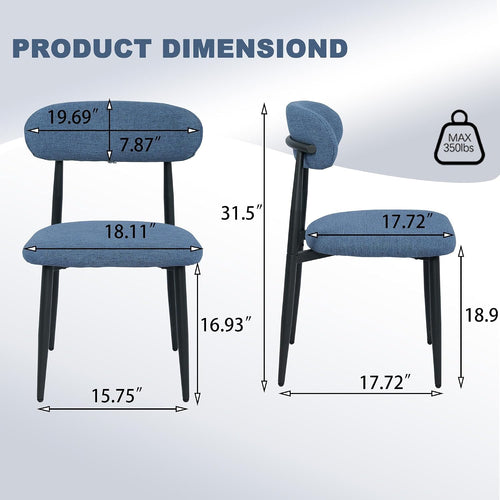 Modern Upholstered Dining Chairs Set of 8, Mid-Century Metal Frame Linen Fabric Side Chair for Kitchen Dining Room, 350lbs Capacity, Blue