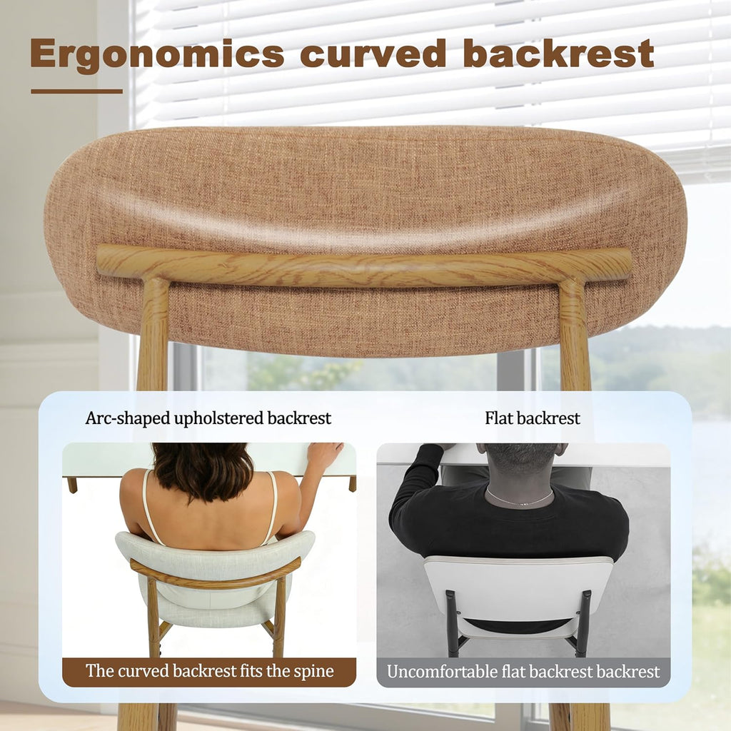 Modern Upholstered Dining Chairs Set of 8, Mid-Century Metal Frame with Wood Grain, Linen Fabric Side Chair for Kitchen Dining Room, 350lbs Capacity, Brown