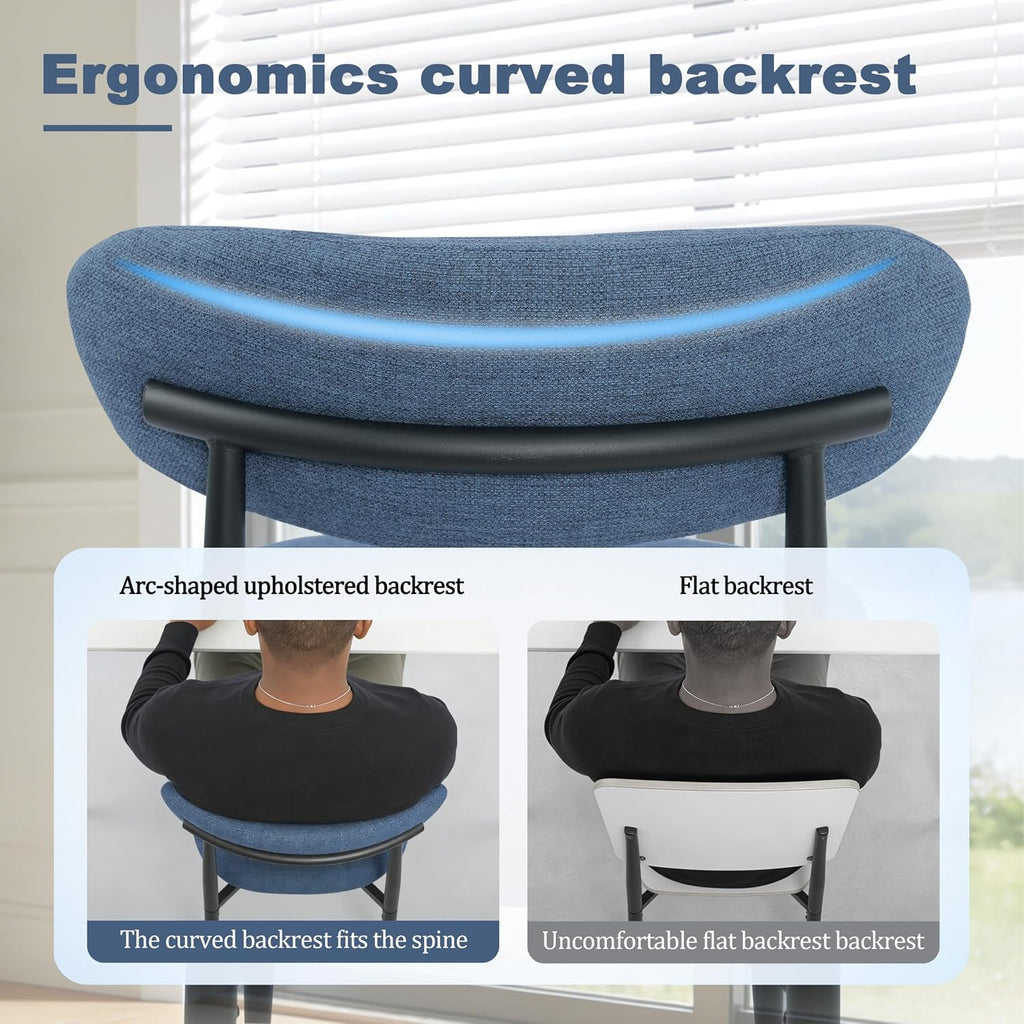 Modern Upholstered Dining Chairs Set of 8, Mid-Century Metal Frame Linen Fabric Side Chair for Kitchen Dining Room, 350lbs Capacity, Blue