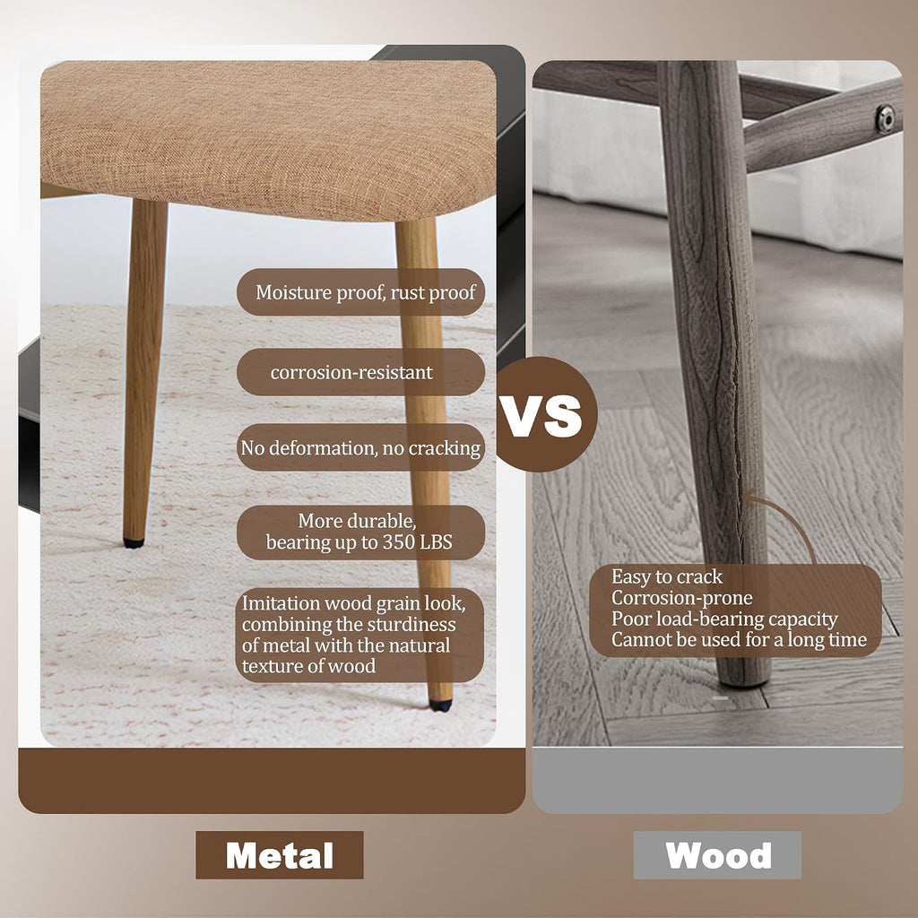 Modern Upholstered Dining Chairs Set of 8, Mid-Century Metal Frame with Wood Grain, Linen Fabric Side Chair for Kitchen Dining Room, 350lbs Capacity, Brown