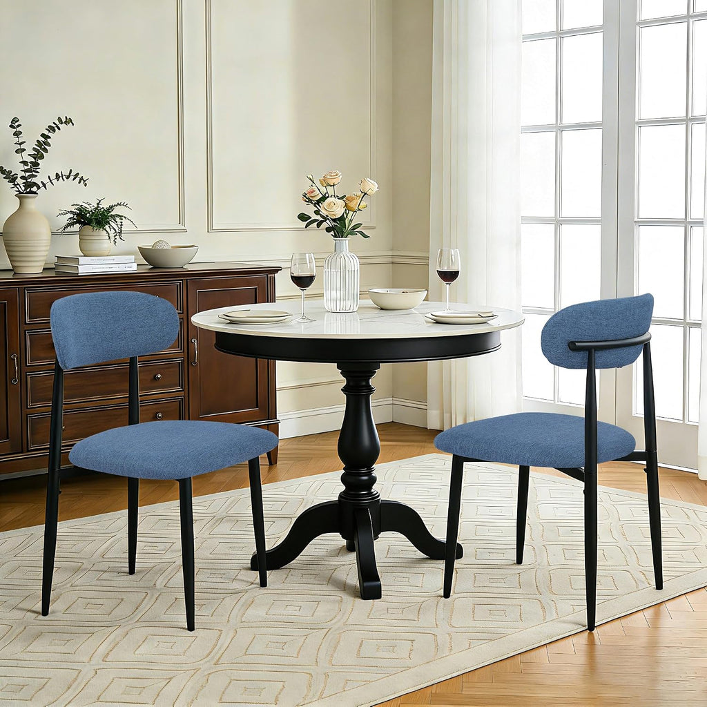 Modern Upholstered Dining Chairs Set of 8, Mid-Century Metal Frame Linen Fabric Side Chair for Kitchen Dining Room, 350lbs Capacity, Blue